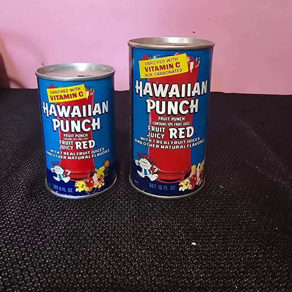 Vintage Hawaiian Punch Juice Tin Cans 8 oz and 12 oz Set
